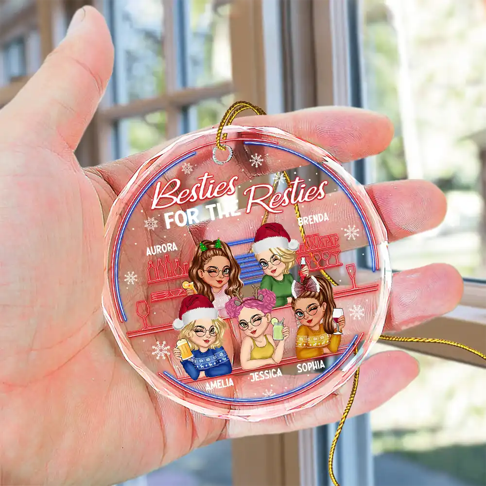 Here's To Another Year Of Bonding Over Alcohol Christmas Bestie - Personalized Circle Glass Ornament - Image 4