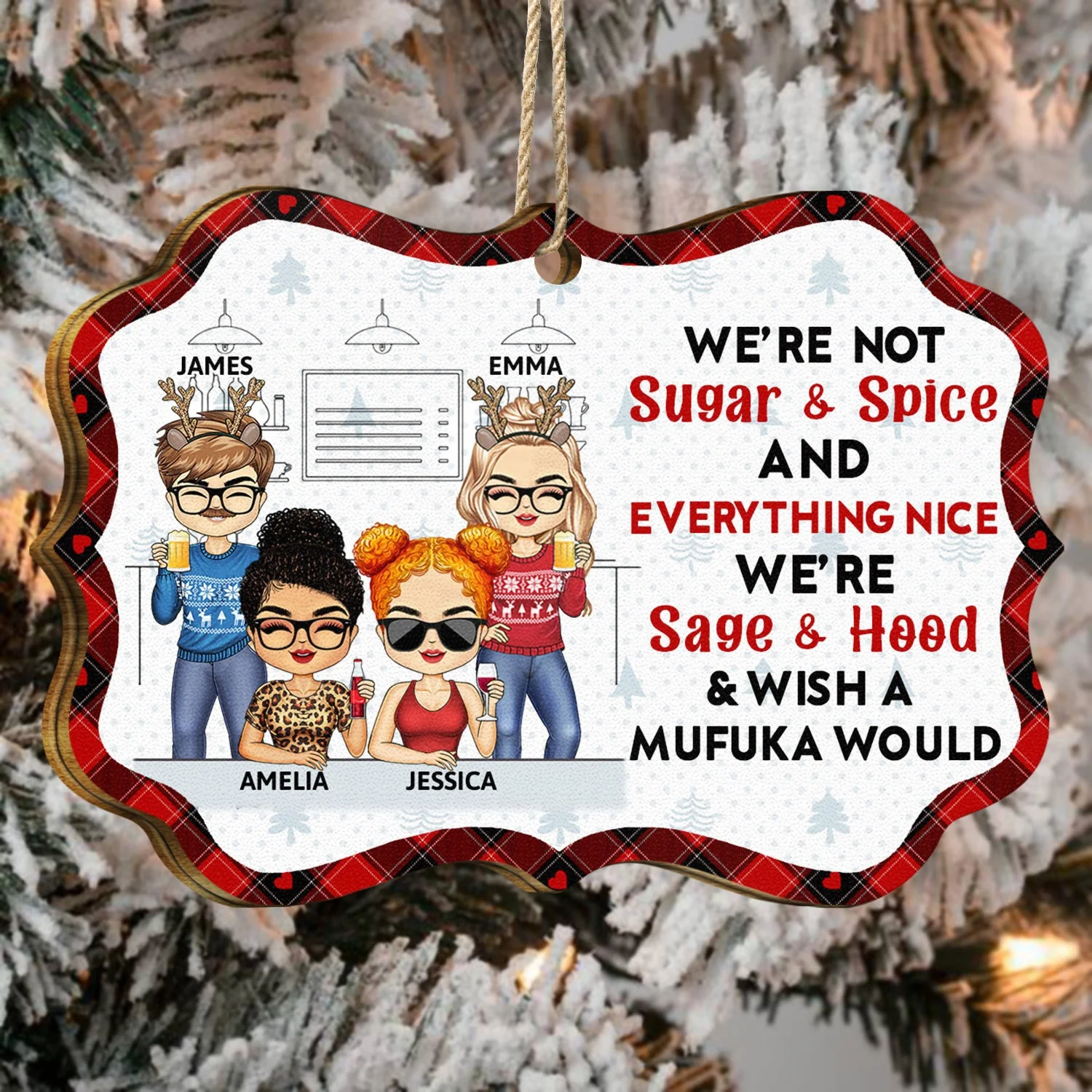 Here's To Another Year Of Bonding Over Alcohol - Christmas Gifts For Best Friends, Besties - Personalized Medallion Wooden Ornament - Image 4
