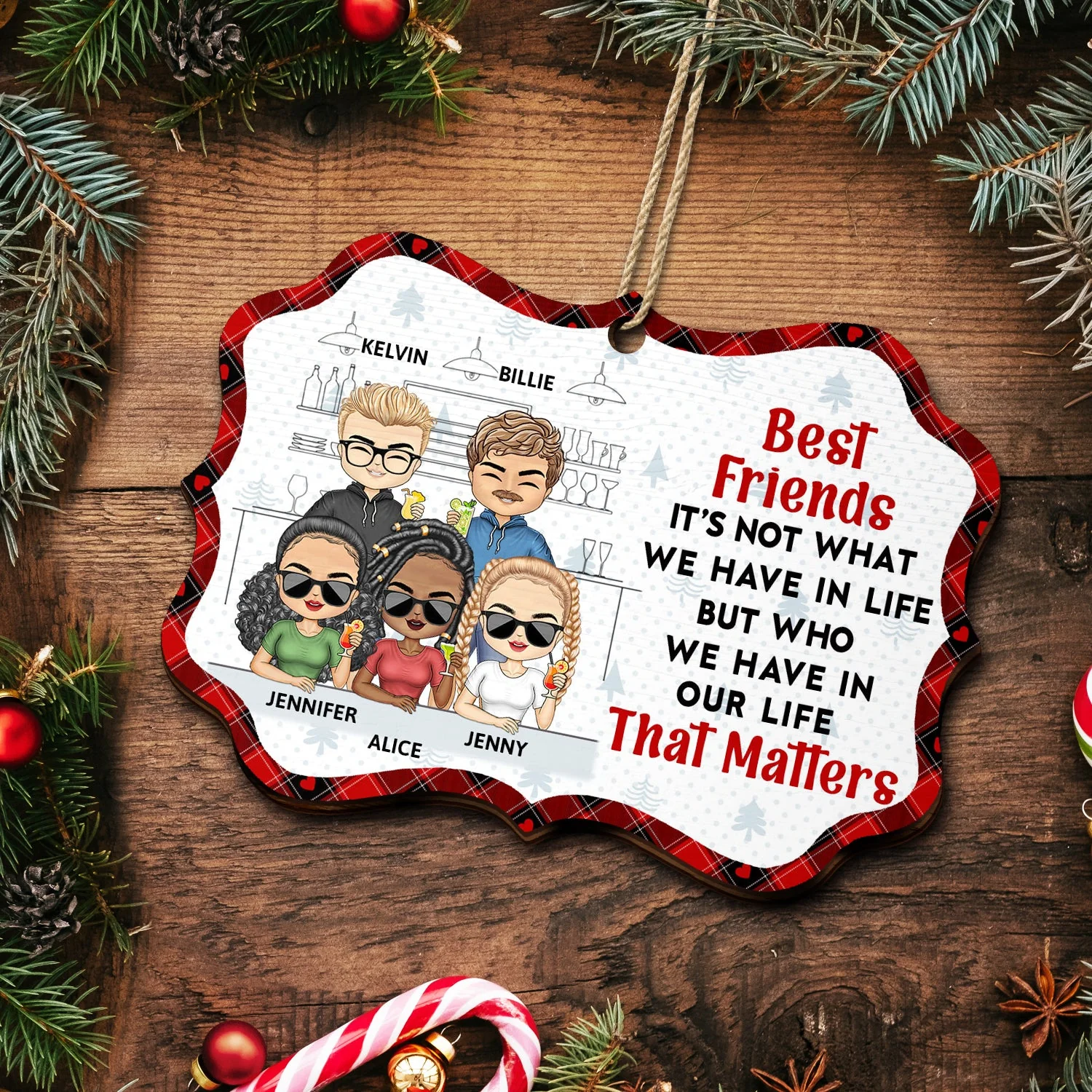 Here's To Another Year Of Bonding Over Alcohol - Christmas Gifts For Best Friends, Besties - Personalized Medallion Wooden Ornament - Image 5