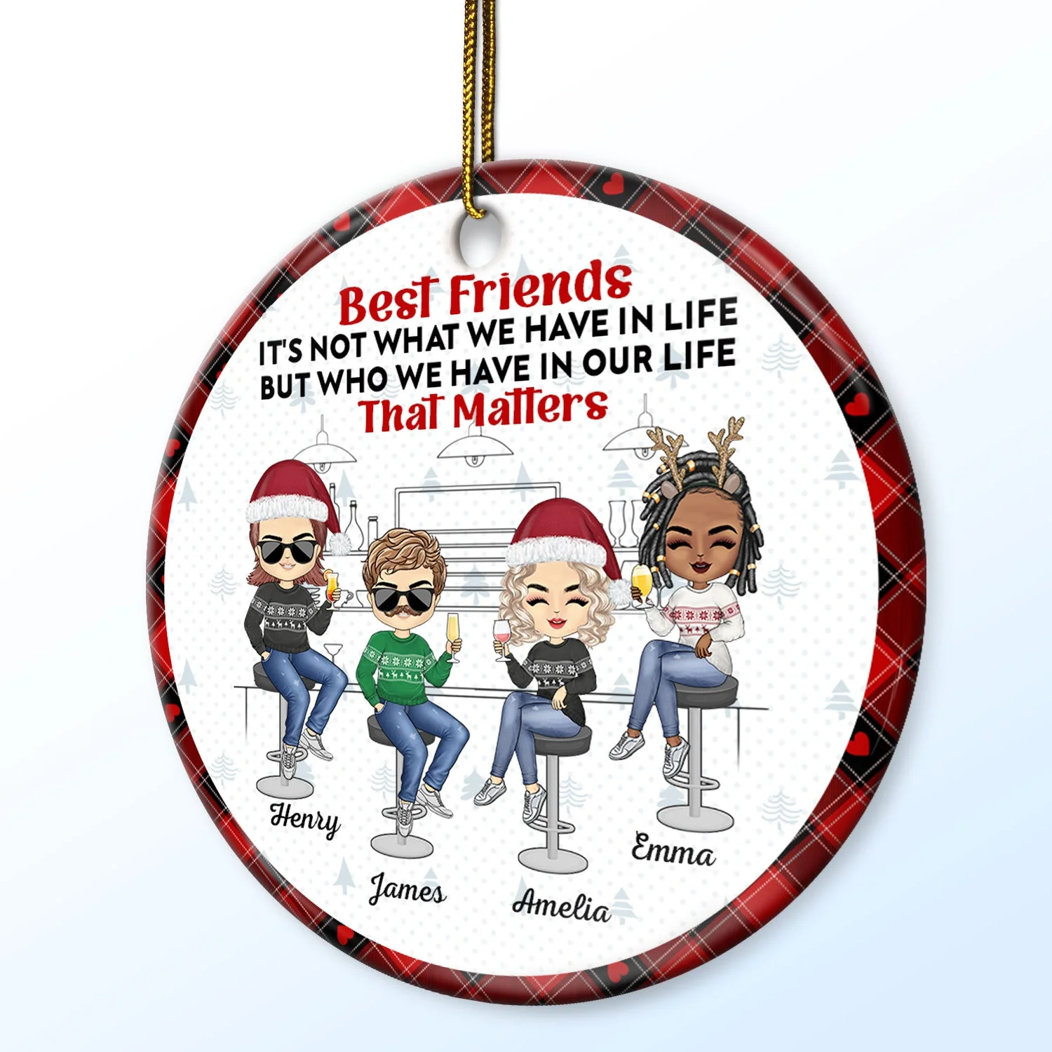 Here's To Another Year Of Bonding Over Alcohol - Christmas Gifts For Besties - Personalized Circle Ceramic Ornament - Image 2