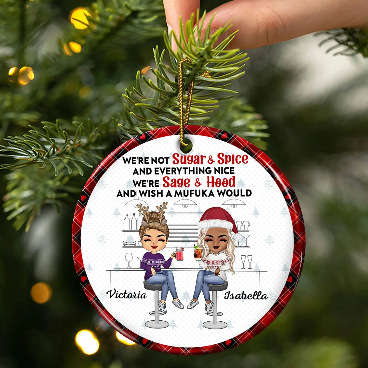 Here's To Another Year Of Bonding Over Alcohol - Christmas Gifts For Besties - Personalized Circle Ceramic Ornament - Image 3