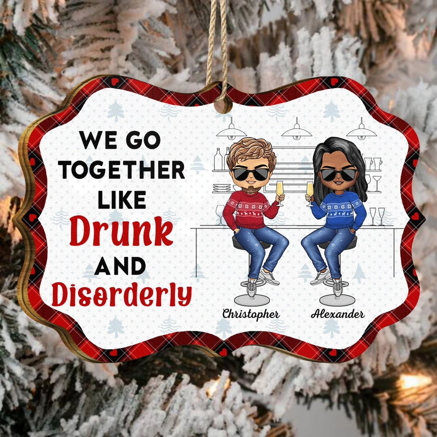 Here's To Another Year Of Bonding Over Alcohol - Christmas Gifts For Besties - Personalized Medallion Wooden Ornament - Image 4