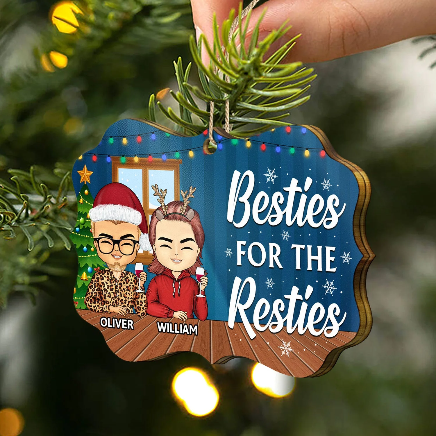 Here's To Another Year Of Bonding Over Alcohol - Christmas Gifts For Colleagues, Coworker, Besties - Personalized Medallion Wooden Ornament - Image 2