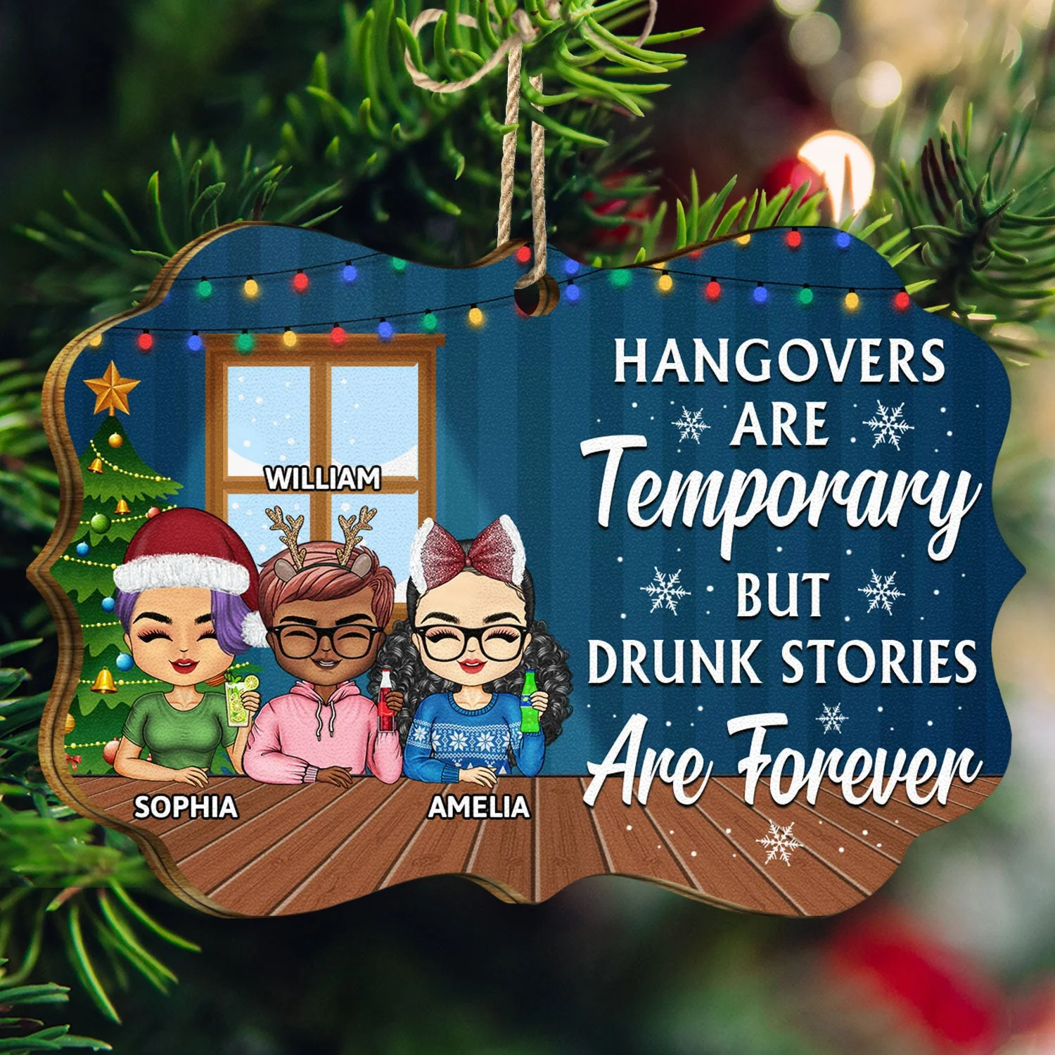 Here's To Another Year Of Bonding Over Alcohol - Christmas Gifts For Colleagues, Coworker, Besties - Personalized Medallion Wooden Ornament - Image 3