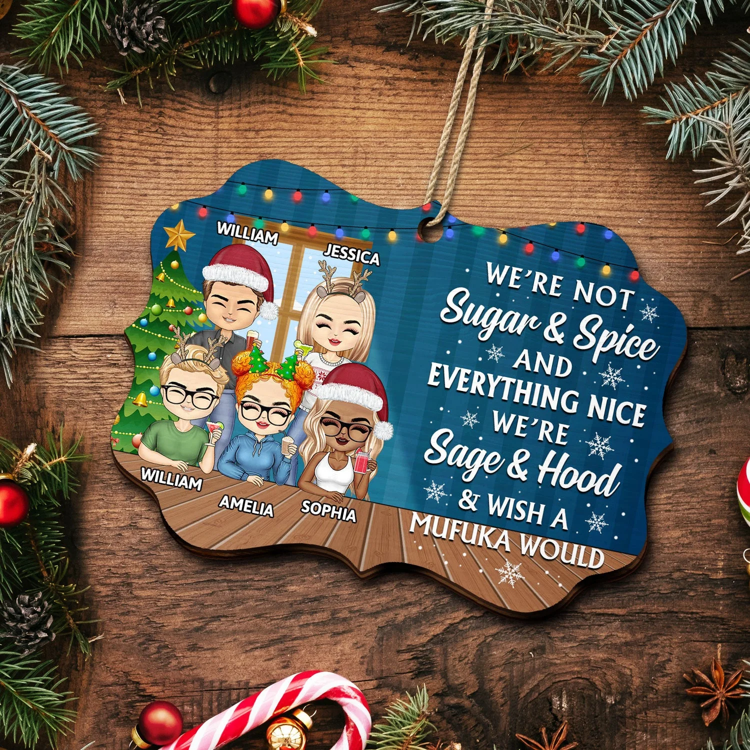 Here's To Another Year Of Bonding Over Alcohol - Christmas Gifts For Colleagues, Coworker, Besties - Personalized Medallion Wooden Ornament - Image 5