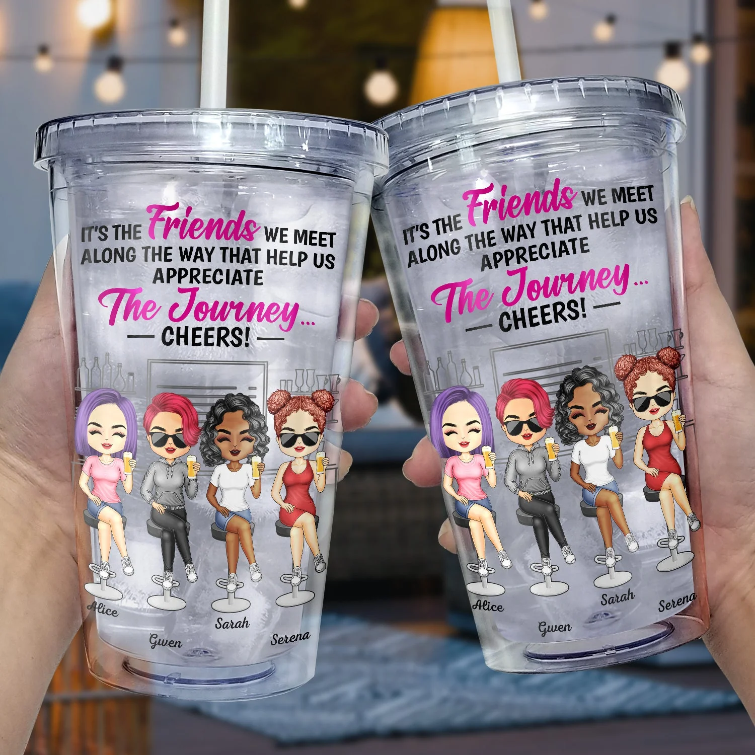 Here's To Another Year Of Bonding Over Alcohol - Funny, Anniversary, Birthday Gifts For Besties, BFF, Best Friends - Personalized Acrylic Insulated Tumbler With Straw - Image 3