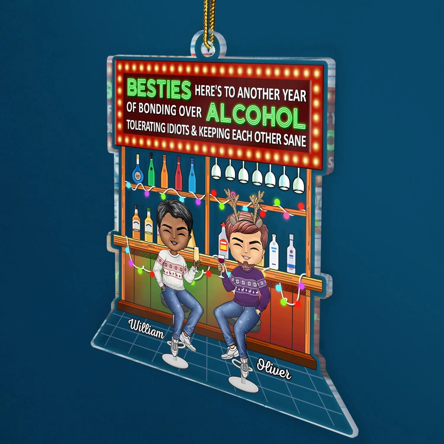Here's To Another Year Of Bonding Over Alcohol Party Chibi - Christmas Gifts For Besties, Friends - Personalized Cutout Acrylic Ornament - Image 2