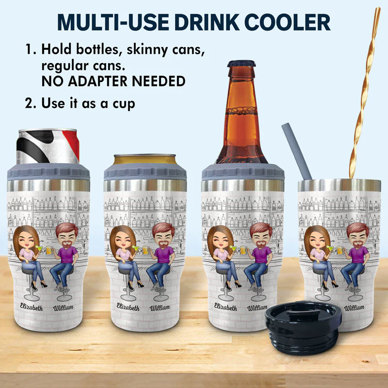 Here's To Another Year Of Bonding Over Alcohol White Best Friends - Bestie BFF Gift - Personalized Custom Triple 3 In 1 Can Cooler - Image 2