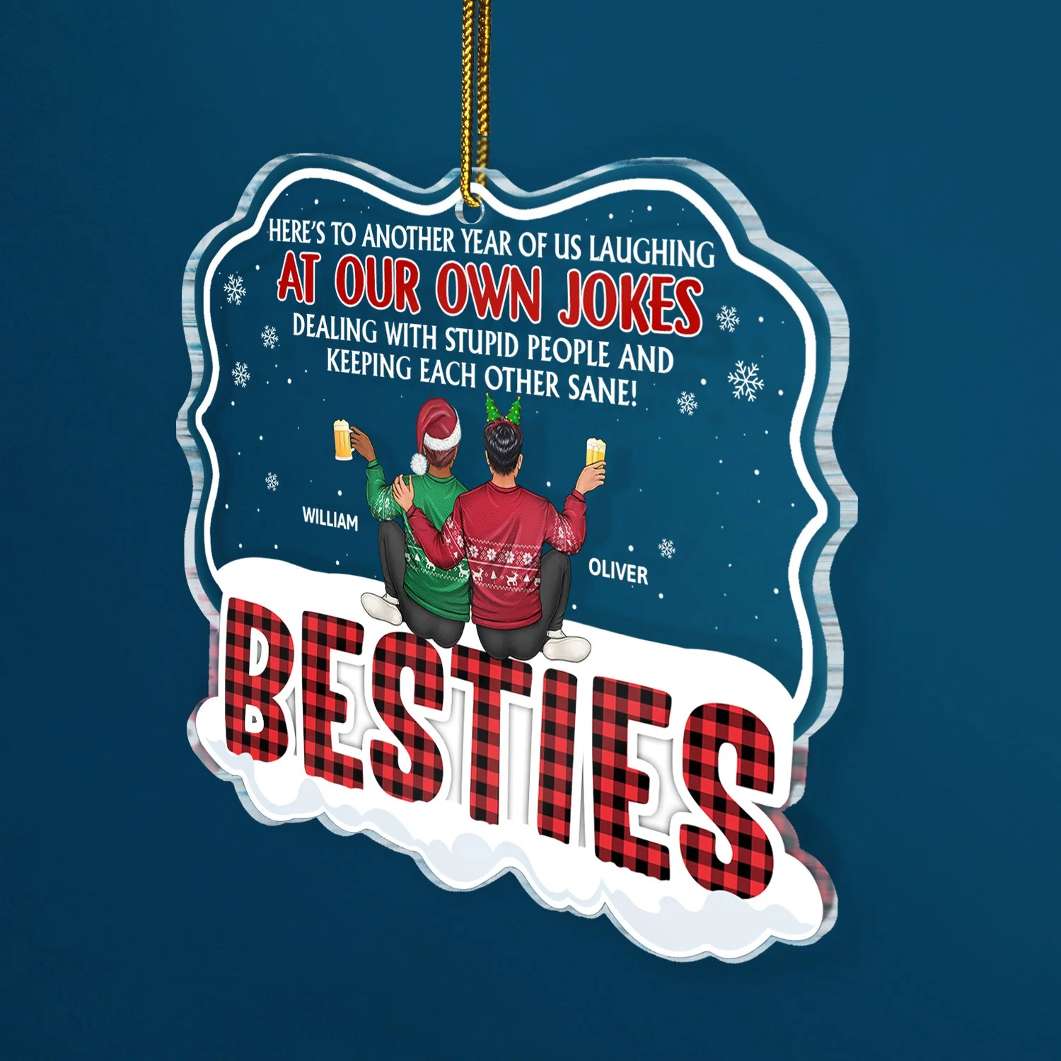 Here's To Another Year Of Us - Christmas Gifts For Besties, Best Friends - Personalized Custom Shaped Acrylic Ornament - Image 2