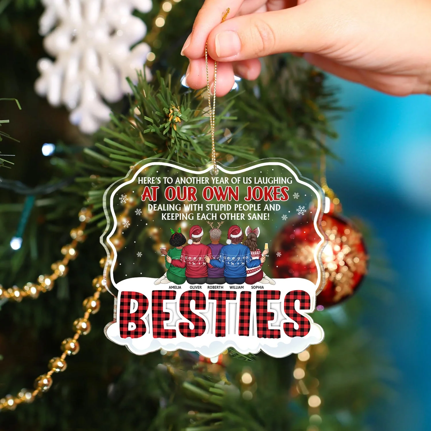 Here's To Another Year Of Us - Christmas Gifts For Besties, Best Friends - Personalized Custom Shaped Acrylic Ornament - Image 4