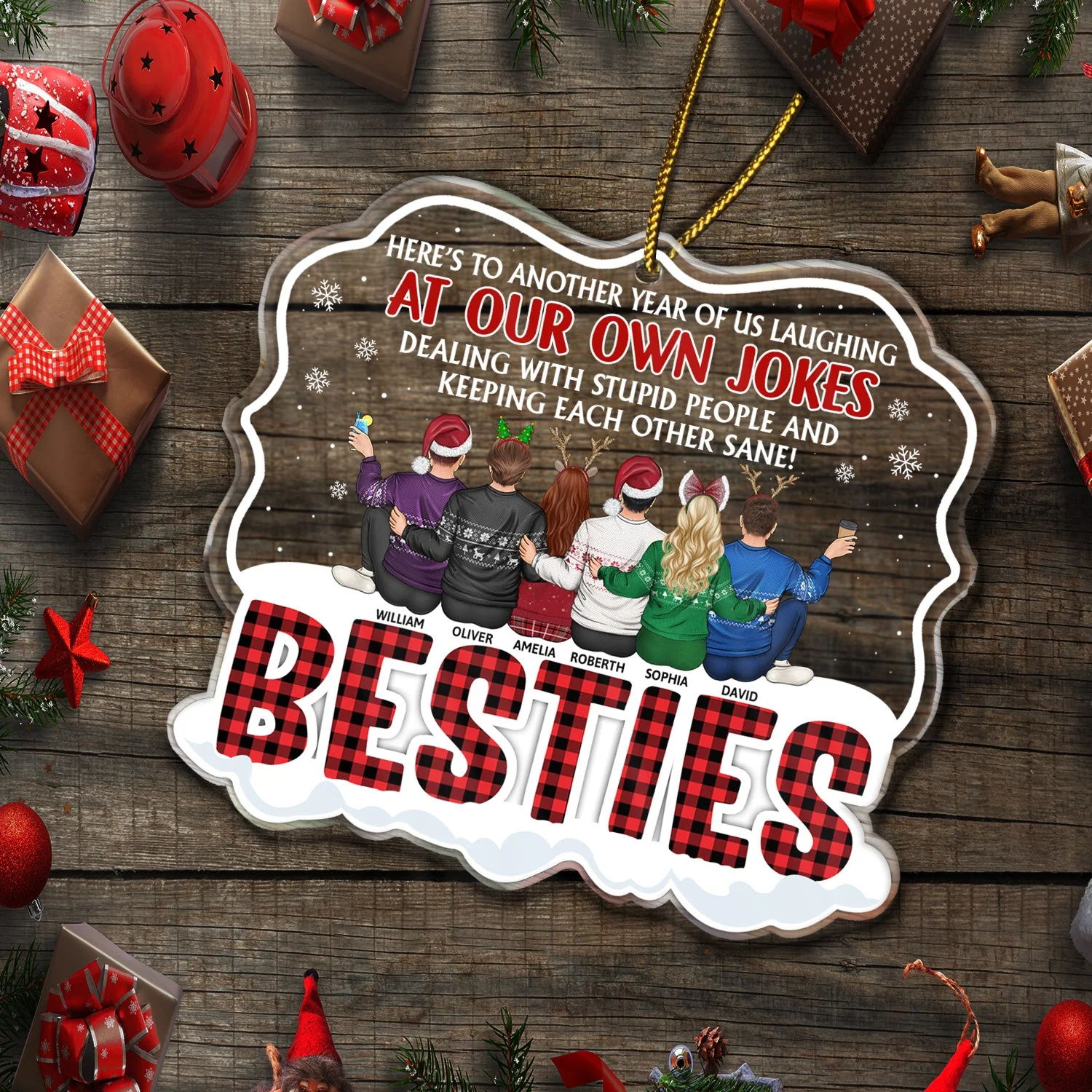 Here's To Another Year Of Us - Christmas Gifts For Besties, Best Friends - Personalized Custom Shaped Acrylic Ornament - Image 5