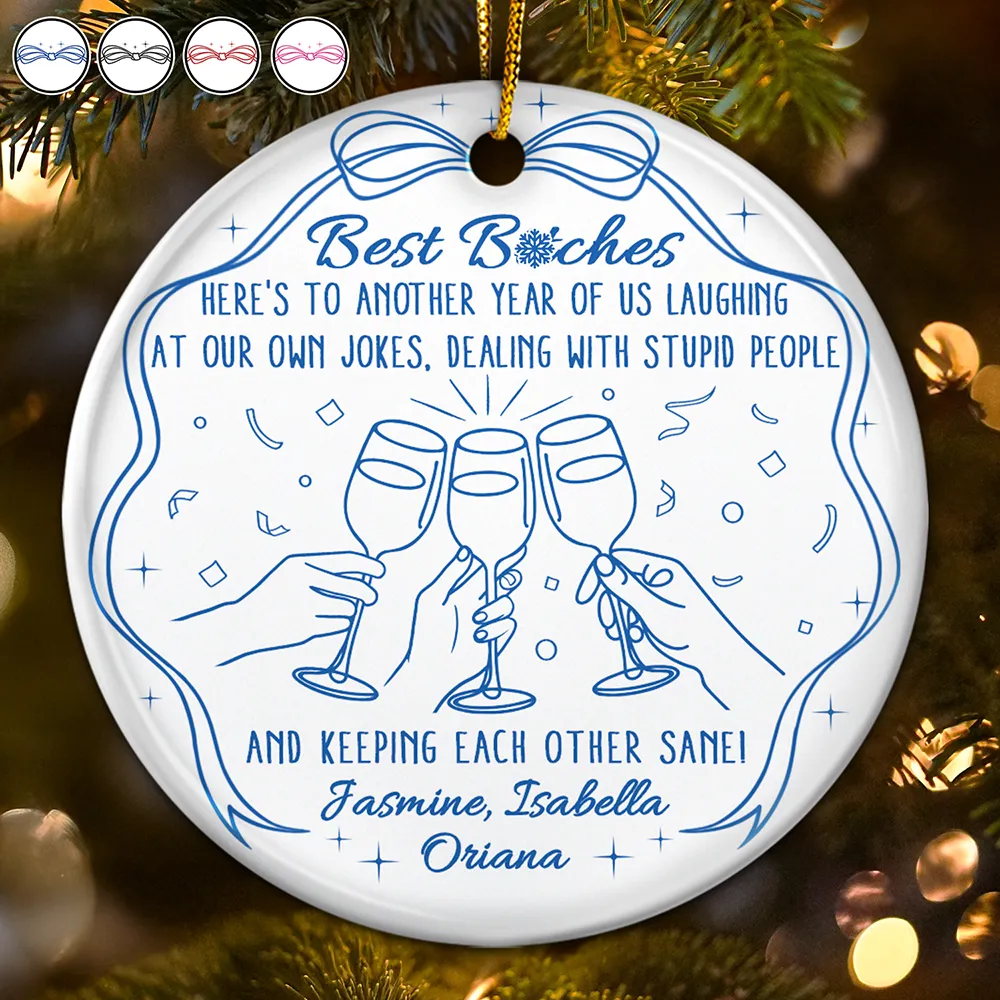 Here's To Another Year Of Us - Personalized Circle Ceramic Ornament - Image 2
