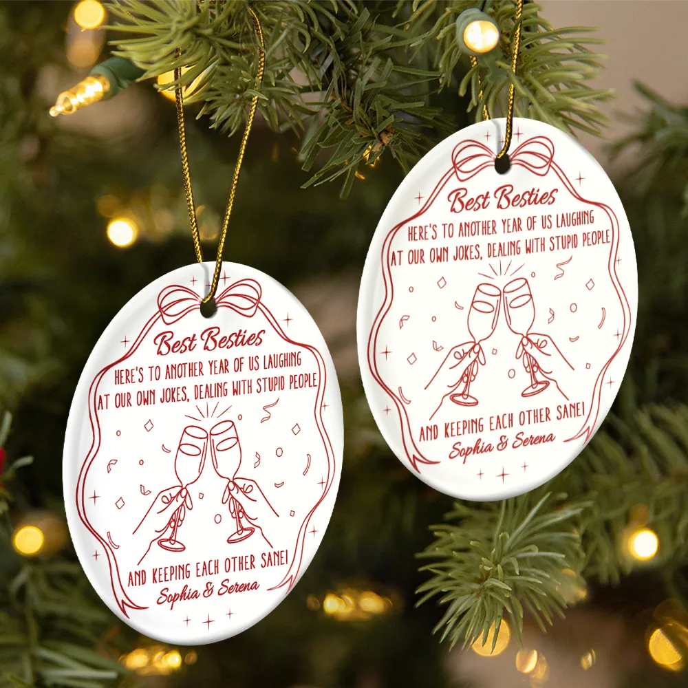 Here's To Another Year Of Us - Personalized Circle Ceramic Ornament - Image 3