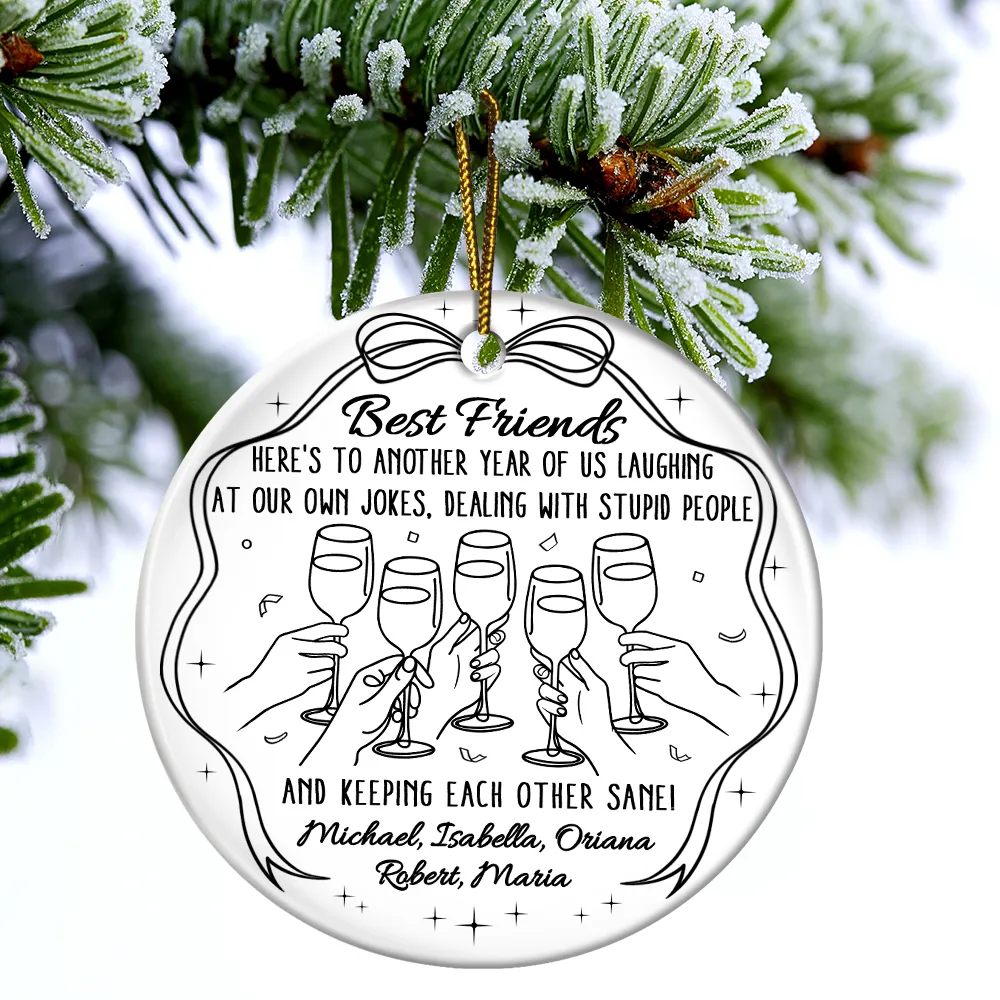 Here's To Another Year Of Us - Personalized Circle Ceramic Ornament - Image 5