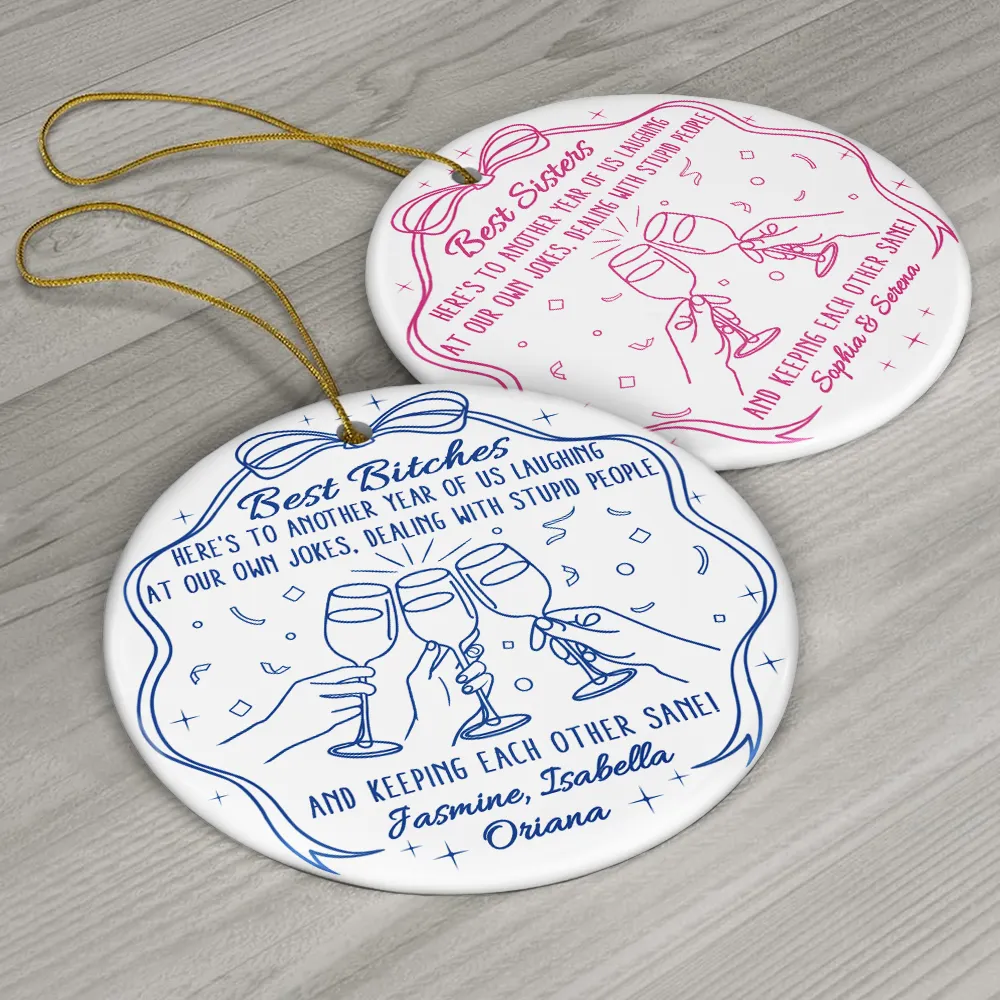 Here's To Another Year Of Us - Personalized Circle Ceramic Ornament - Image 7