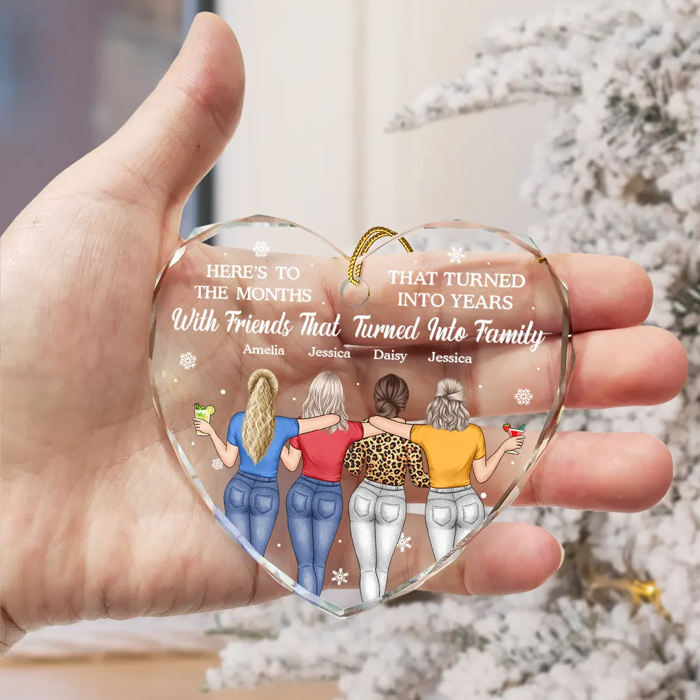 Here's To The Months That Turned Into Years Besties - Personalized Heart Shaped Glass Ornament - Image 3