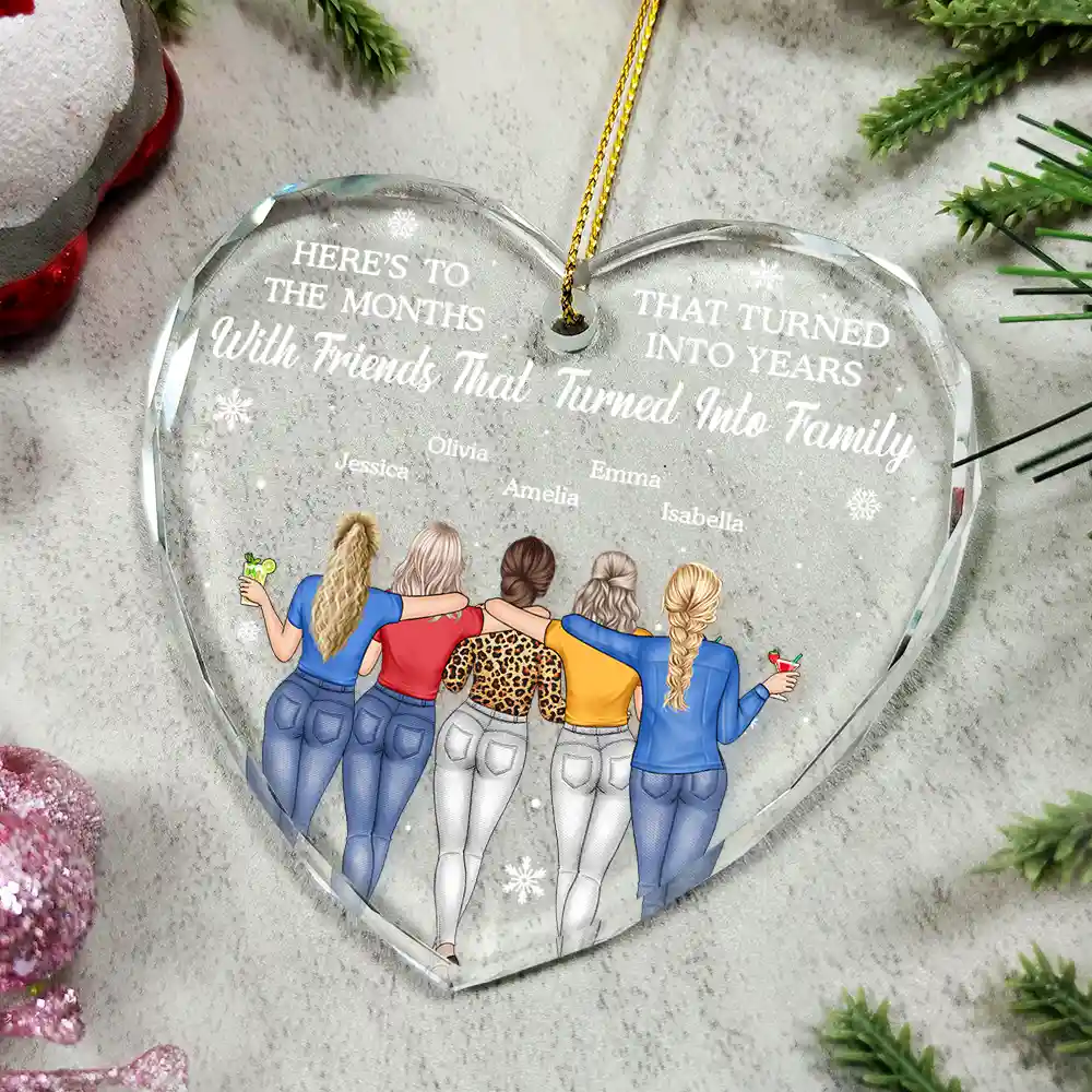 Here's To The Months That Turned Into Years Besties - Personalized Heart Shaped Glass Ornament - Image 4
