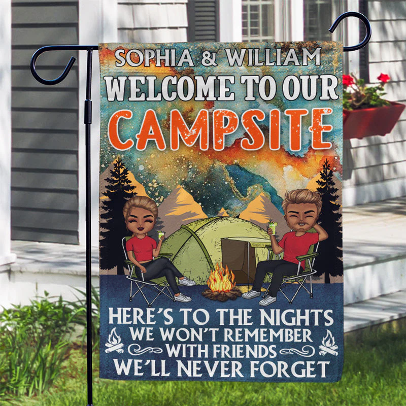 Here's To The Nights We Won't Remember - Gift For Camping Lovers - Personalized Custom Flag - Image 3