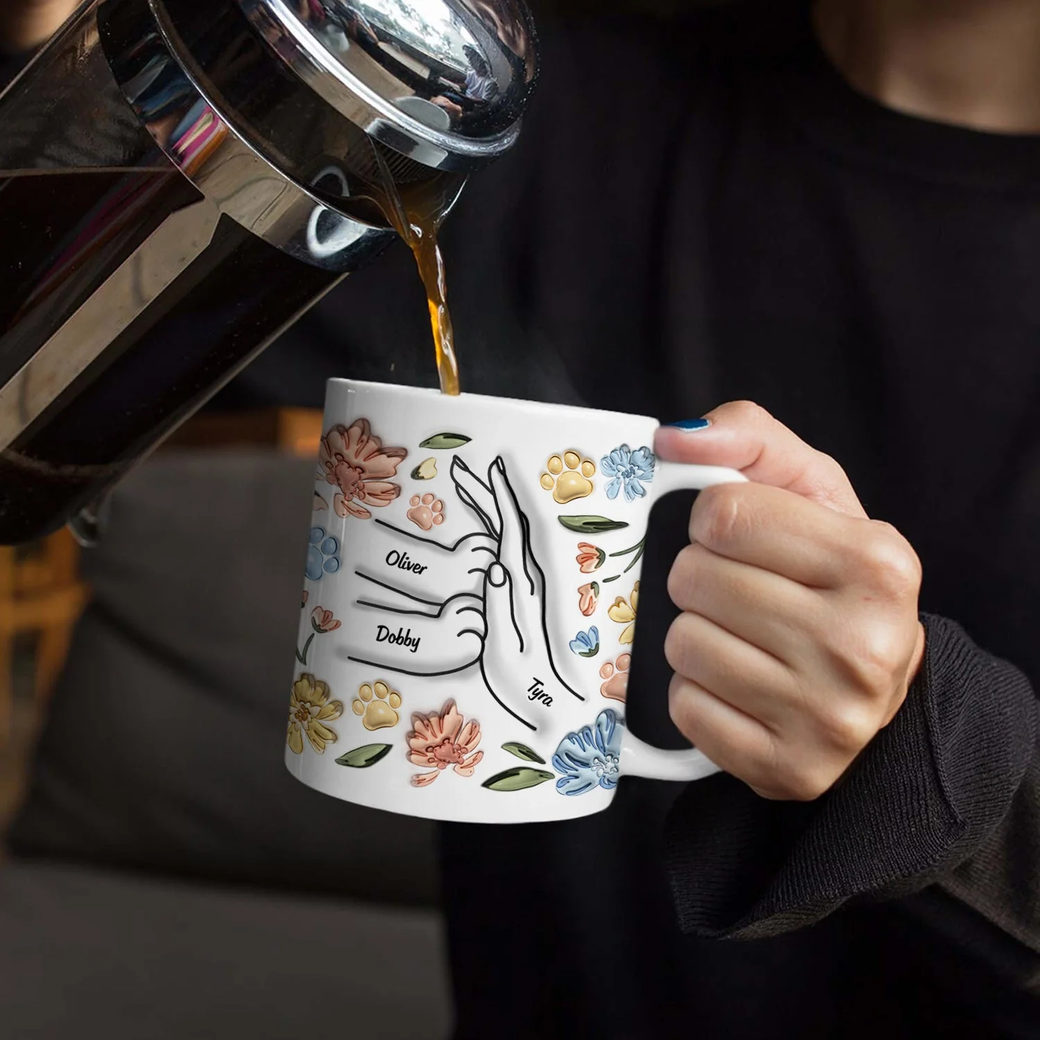 High Five Paw And Hand - Gift For Cat Mom, Cat Lover, Mother, Pet Lovers - 3D Inflated Effect Printed Mug, Personalized White Edge-to-Edge Mug - Image 4