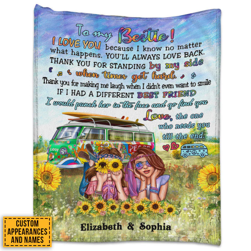 Hippie Bestie When Times Get Hard Custom Blanket, Bff Blanket, Gift For Friends - Image 4