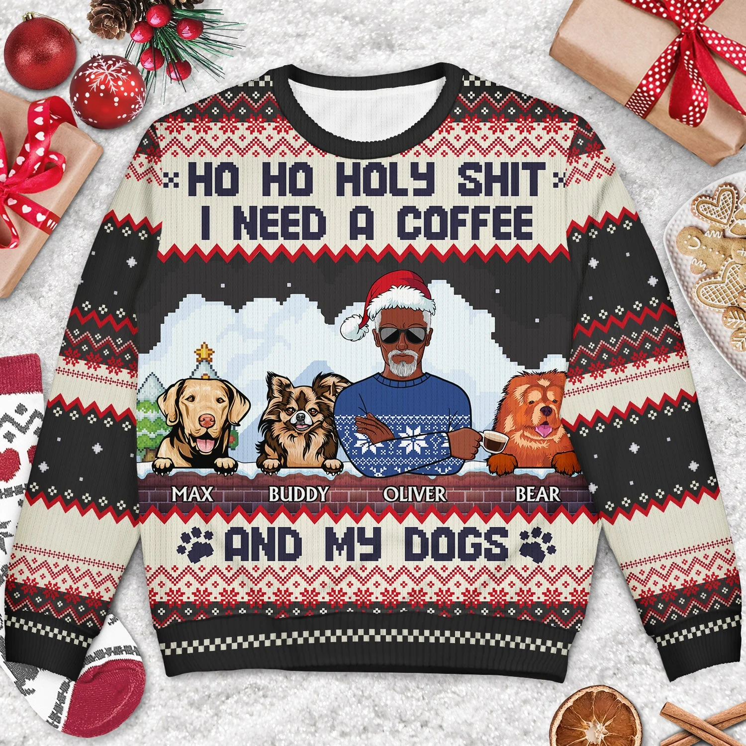 Ho Ho Holy I Need A Beer - Christmas Gifts For Dog Lovers, Dog Mom, Dog Dad - Personalized Unisex Ugly Sweater - Image 3
