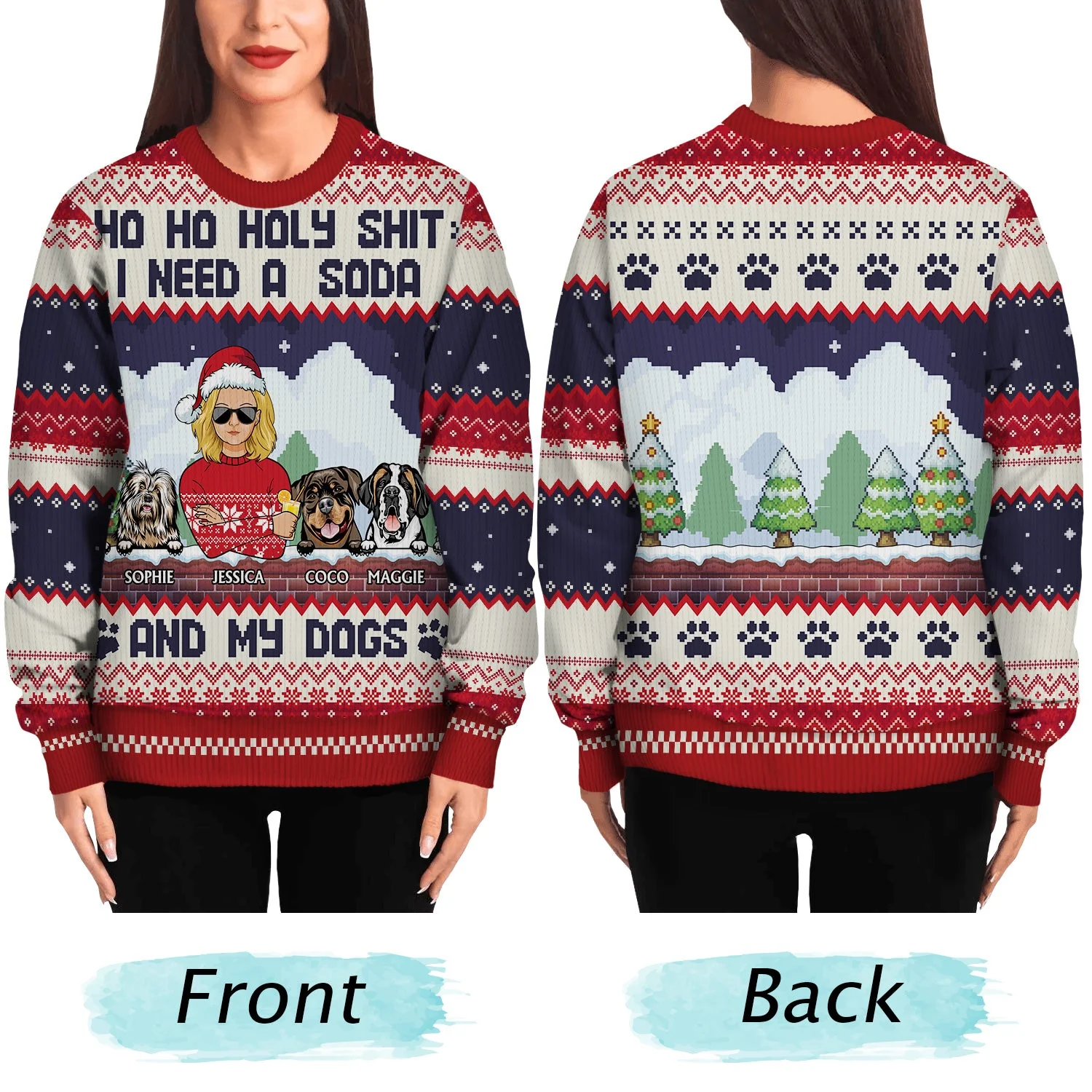 Ho Ho Holy I Need A Beer - Christmas Gifts For Dog Lovers, Dog Mom, Dog Dad - Personalized Unisex Ugly Sweater - Image 5