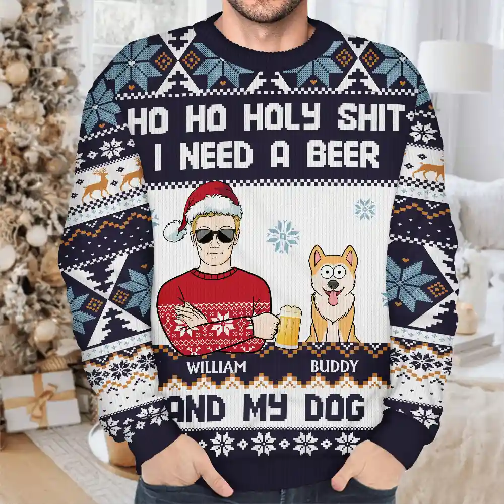 Ho Ho Holy I Need A Beer Dog Cat Christmas - Personalized Unisex Ugly Sweater - Image 4