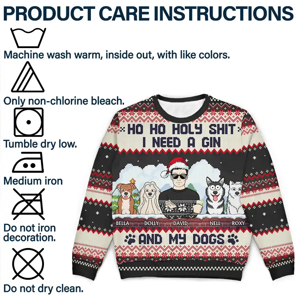 Ho Ho Holy I Need A Beer Funny Cartoon Dog Cat - Personalized Unisex Ugly Sweater - Image 7
