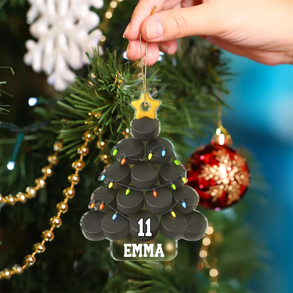 Hockey Christmas Tree - Personalized Custom Shaped Acrylic Ornament - Image 4