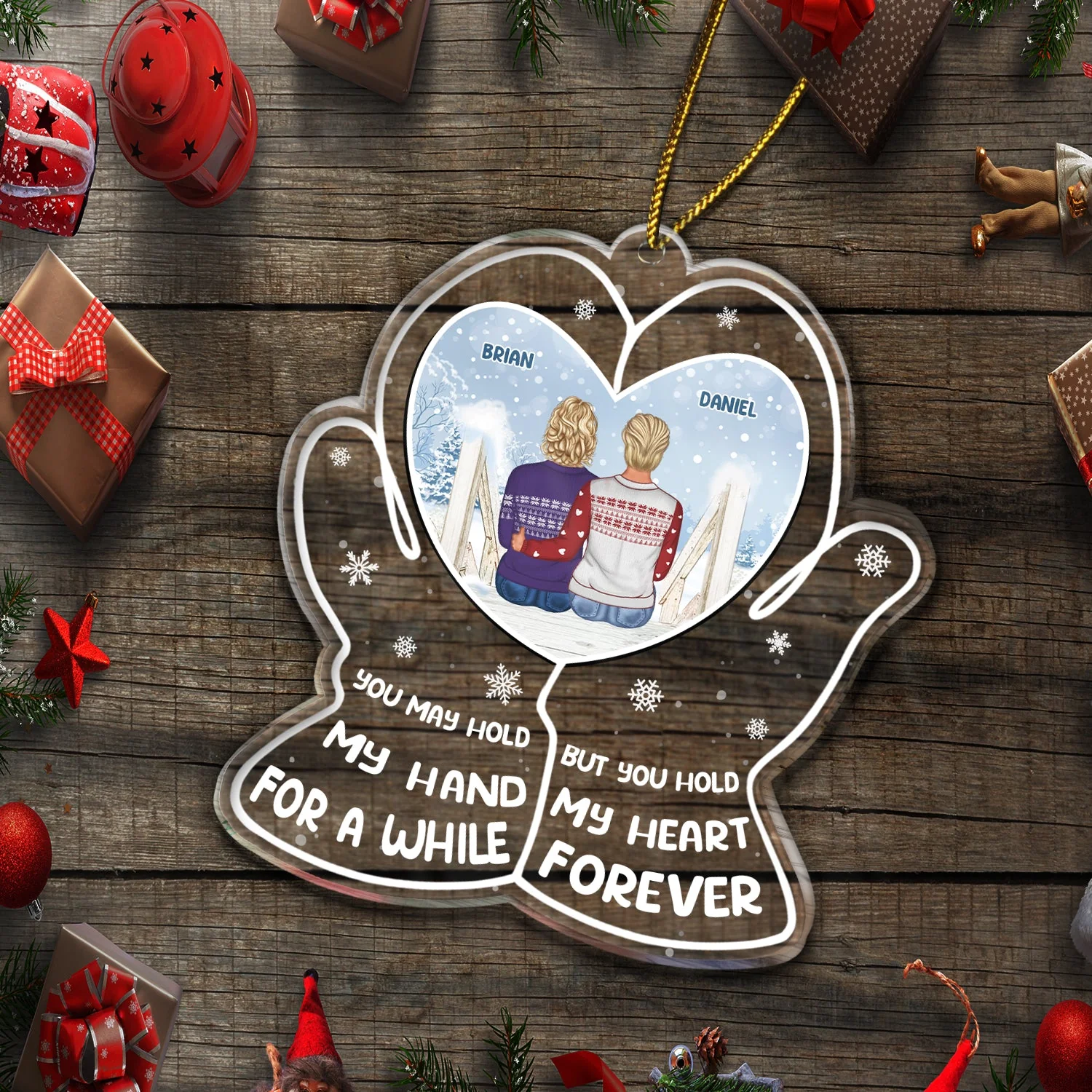 Hold My Heart - Christmas Gift For Couples - Personalized Custom Shaped Acrylic Ornament - Image 5