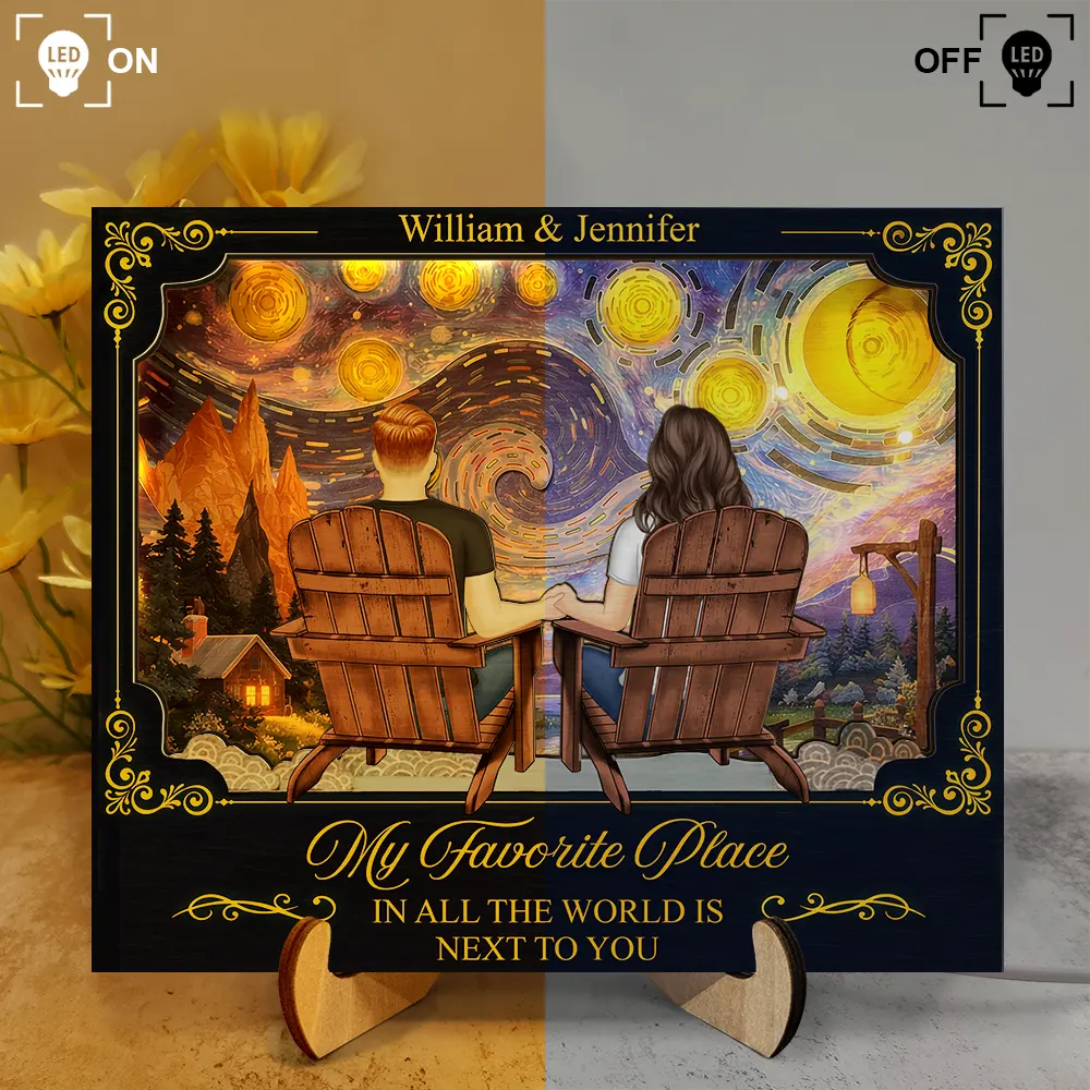 Holding Hands Couple My Favorite Place Is Next To You - Personalized LED Light Wooden Plaque - Image 3