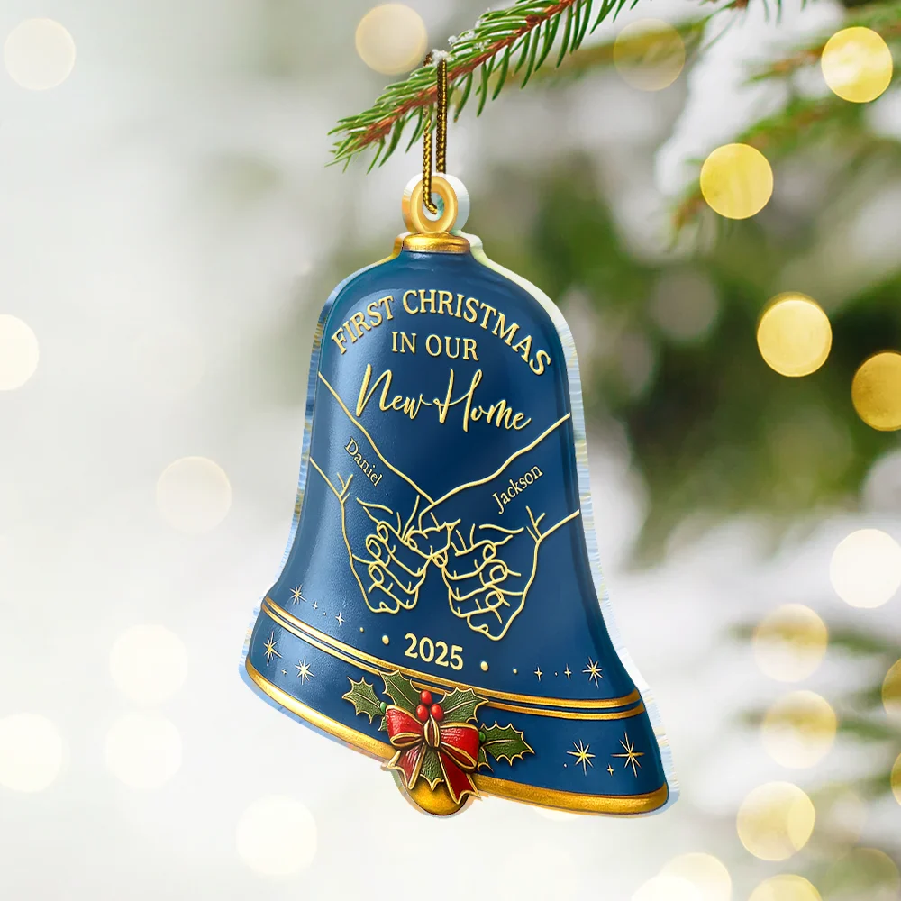 Holding Hands First Christmas Couple Bell - Personalized Custom Shaped Acrylic Ornament - Image 2