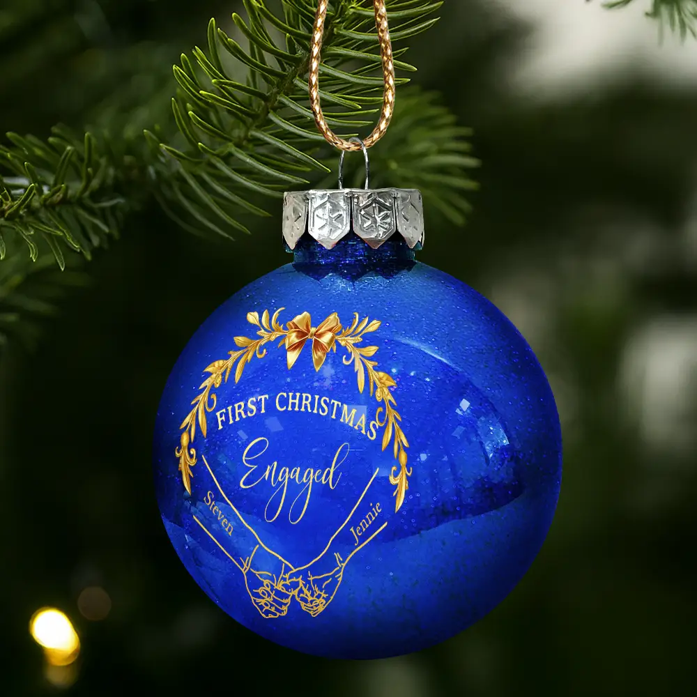 Holding Hands First Christmas Couple - Personalized Ball Ornament - Image 2