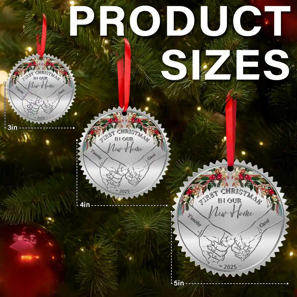 Holding Hands First Christmas Married Couple - Personalized Metal Ornament - Image 6