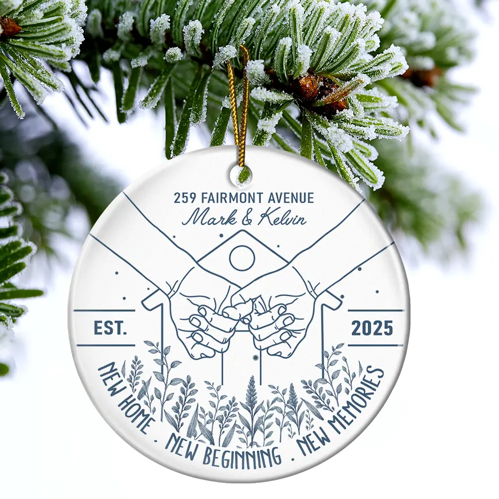 Holding Hands New Home New Beginning - Personalized Circle Ceramic Ornament - Image 4
