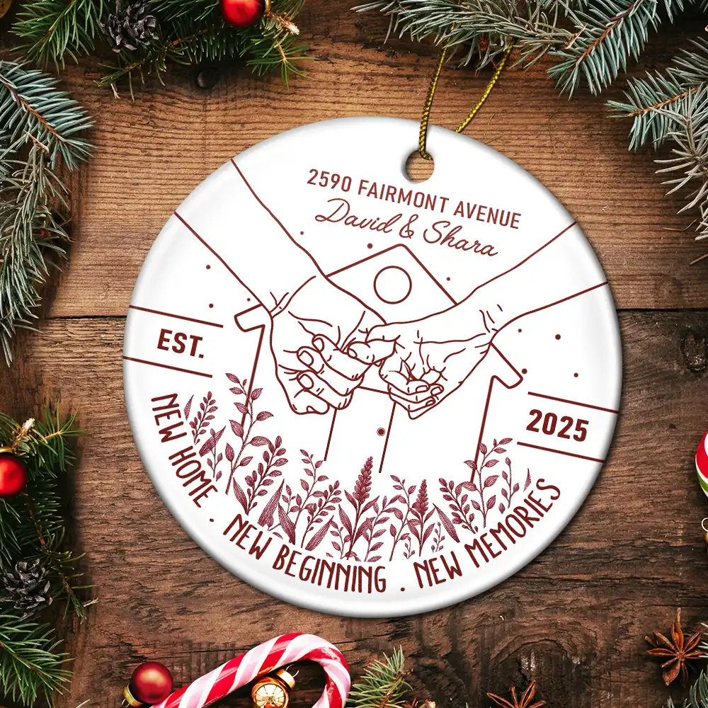 Holding Hands New Home New Beginning - Personalized Circle Ceramic Ornament - Image 5