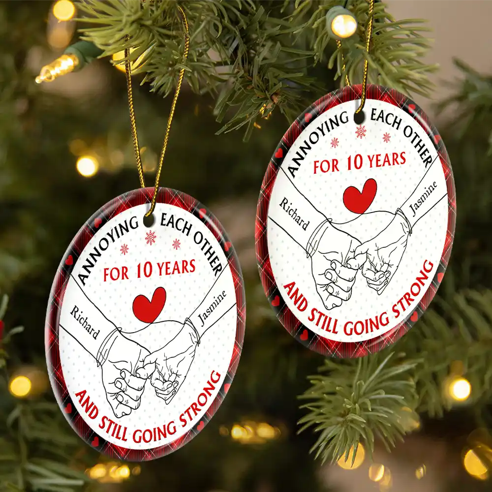Holding Hands Old Couple Annoying Each Other - Personalized Circle Ceramic Ornament - Image 2