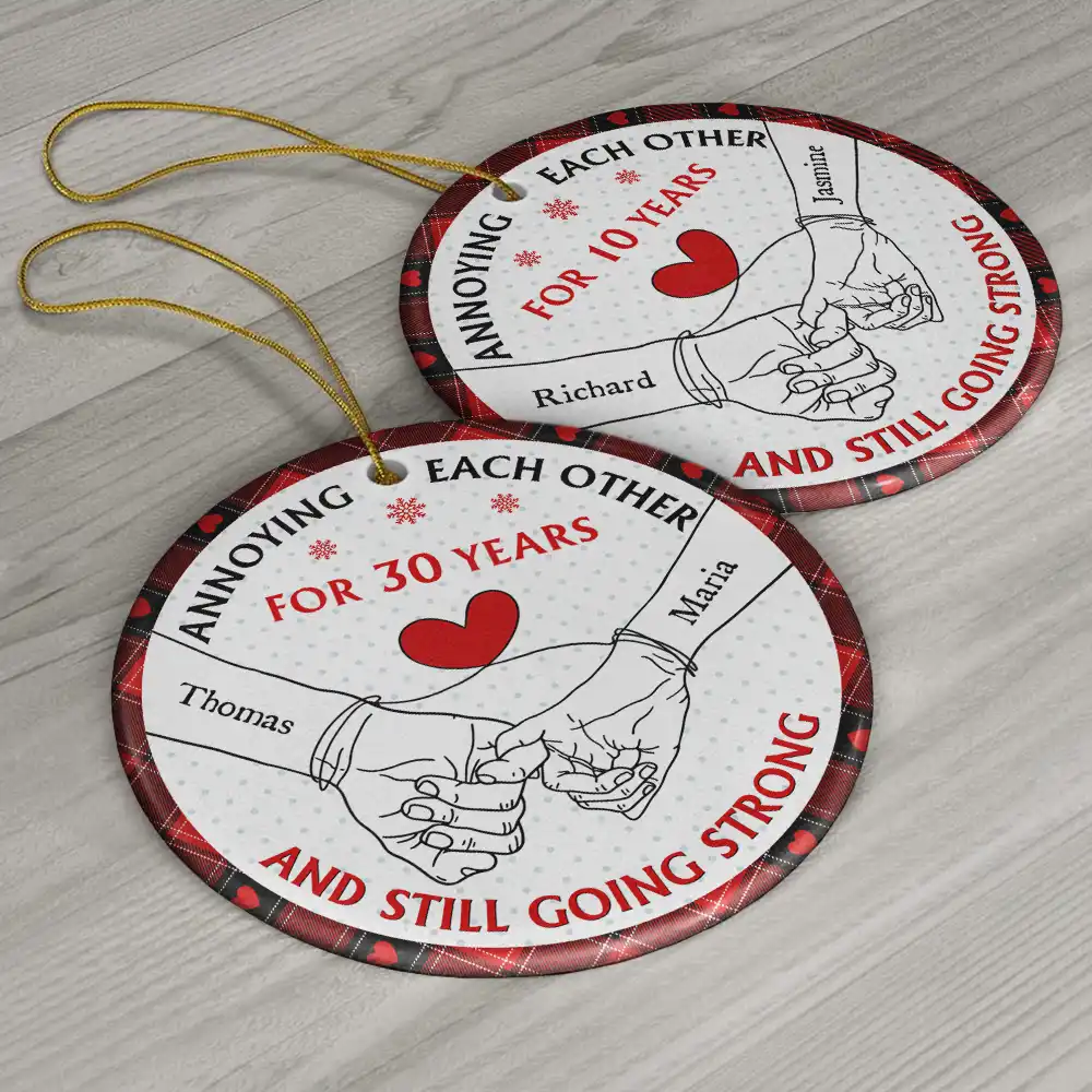 Holding Hands Old Couple Annoying Each Other - Personalized Circle Ceramic Ornament - Image 6