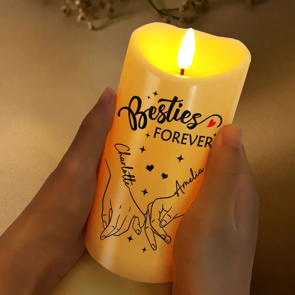 Holding Hands Our Memories Are Countless Our Friendship Is Endless - Personalized Flameless LED Candle - Image 3