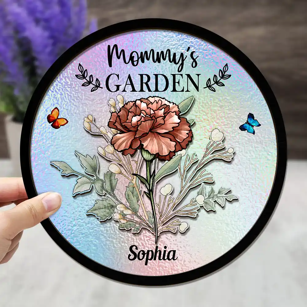 Holography Grandma's Garden Birth Flower - Personalized 2-Layered Wooden Plaque With Stand - Image 3