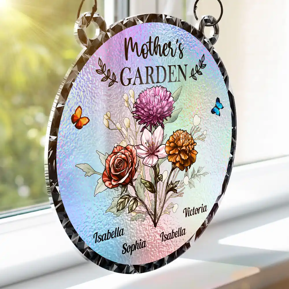 Holography Grandma's Garden Birth Flower - Personalized Window Hanging Suncatcher Ornament - Image 3