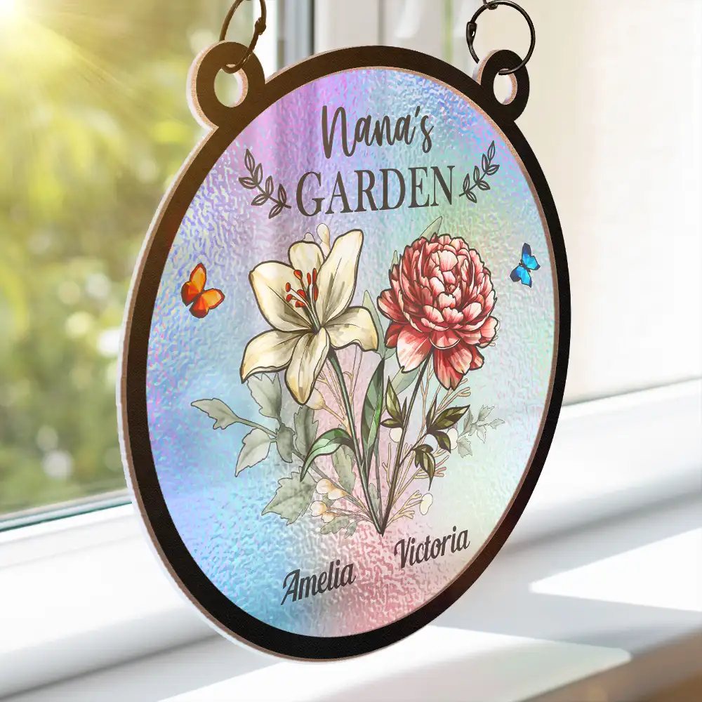 Holography Grandma's Garden Birth Flower - Personalized Window Hanging Suncatcher Ornament - Image 4