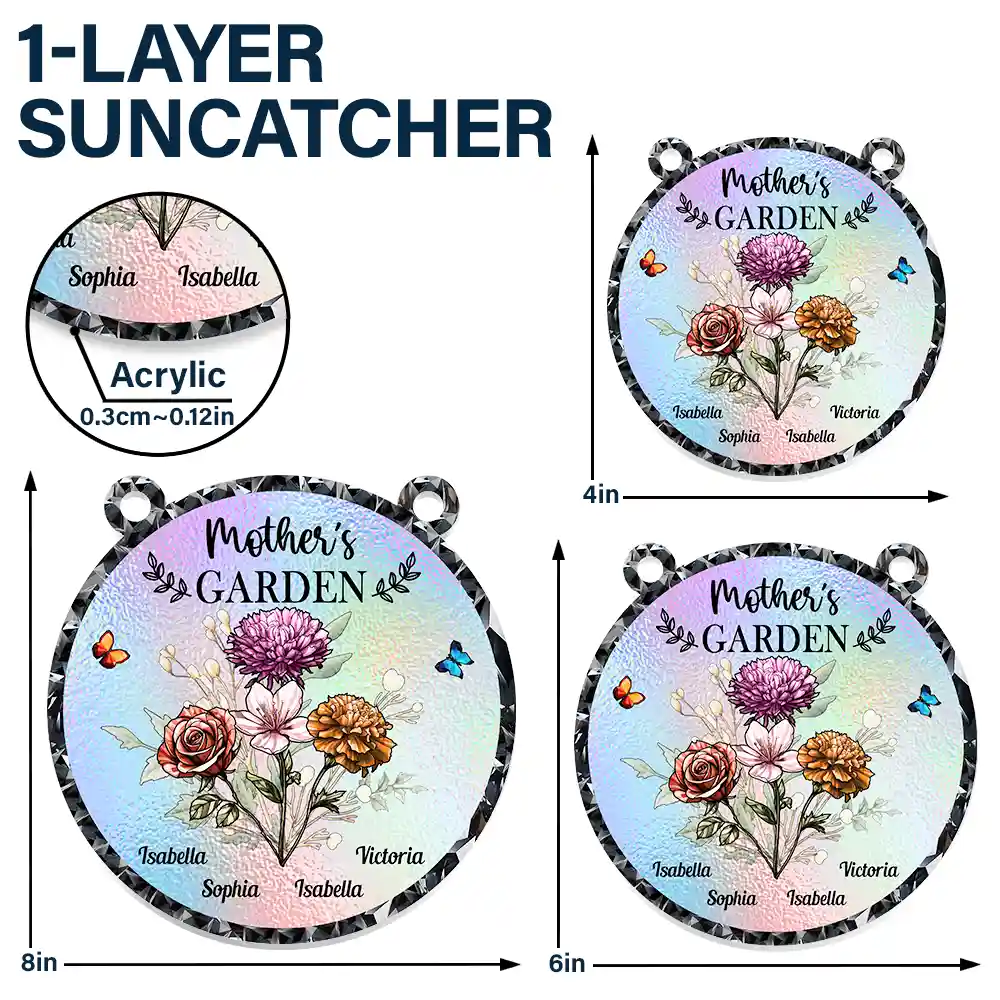 Holography Grandma's Garden Birth Flower - Personalized Window Hanging Suncatcher Ornament - Image 5