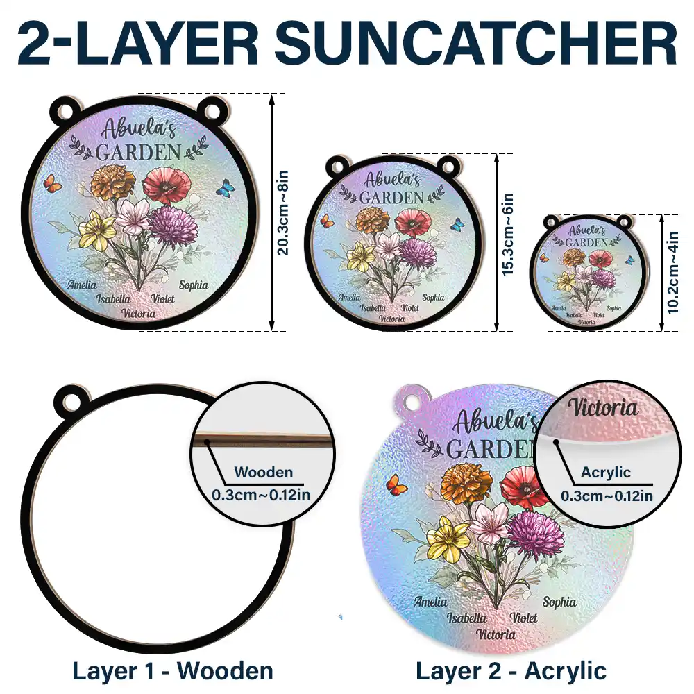 Holography Grandma's Garden Birth Flower - Personalized Window Hanging Suncatcher Ornament - Image 6