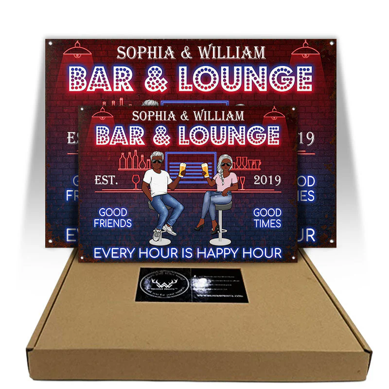 Home Bar Every Hour Is Happy Hour Husband Wife - Couple Gift - Personalized Custom Classic Metal Signs - Image 3