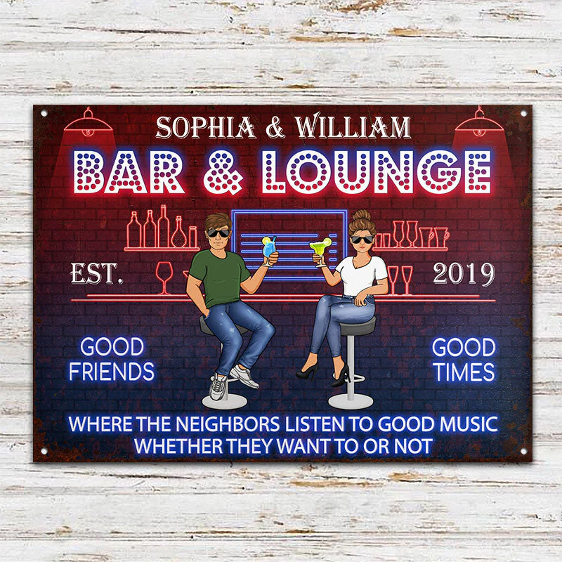 Home Bar Listen To The Good Music Husband Wife - Couple Gift - Personalized Custom Classic Metal Signs - Image 2