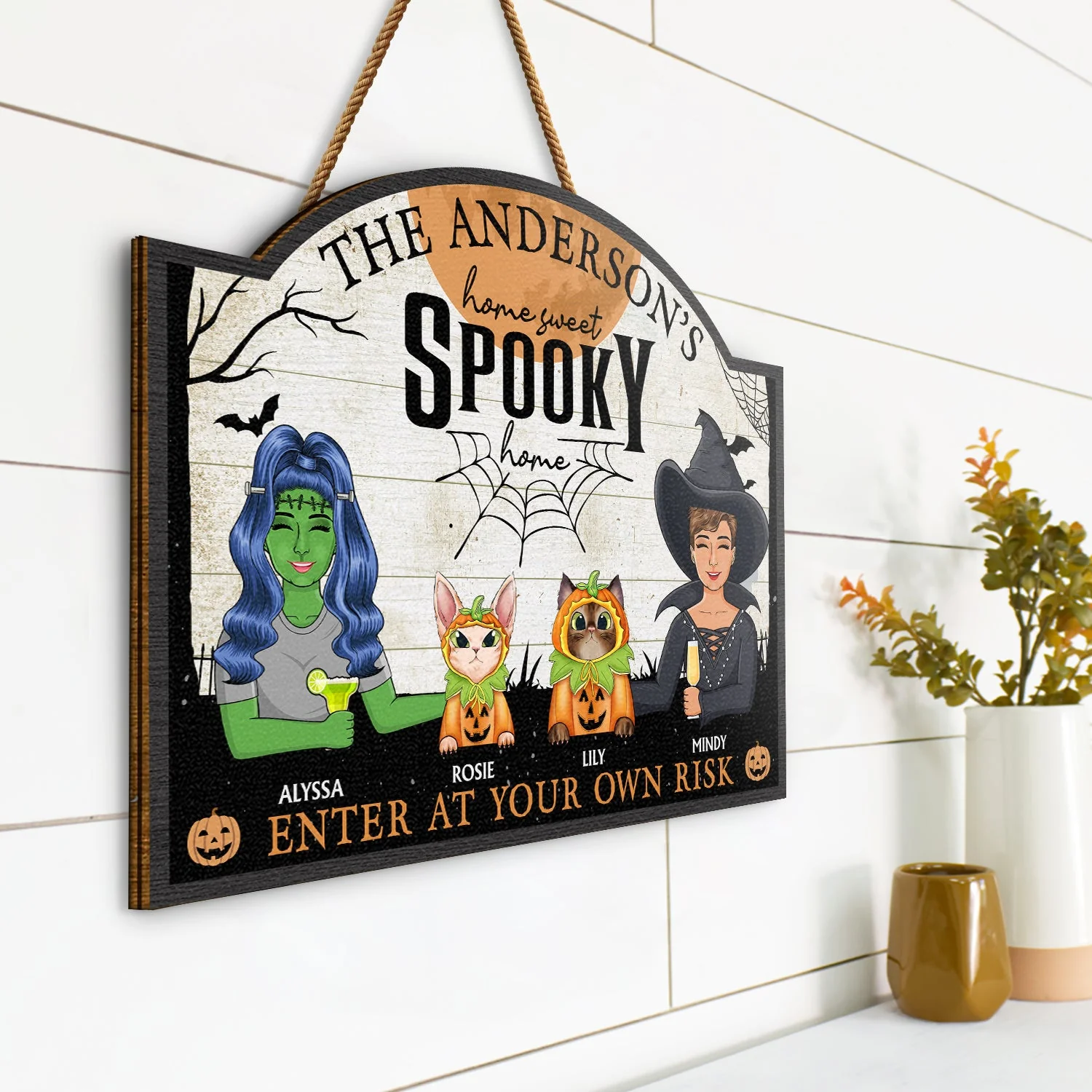 Home Haunted Home Enter At Your Own Risk - Halloween, Birthday, Home Warming, Funny Gift For Couples, Dog, Cat Lovers - Personalized Custom Shaped Wood Sign - Image 2