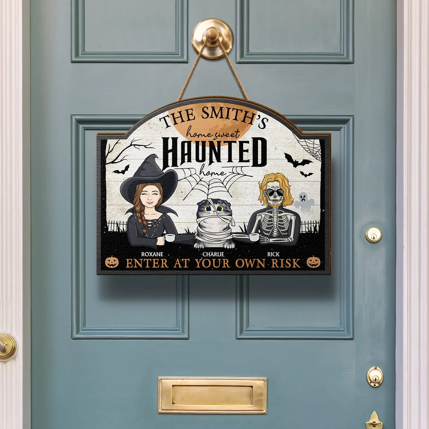 Home Haunted Home Enter At Your Own Risk - Halloween, Birthday, Home Warming, Funny Gift For Couples, Dog, Cat Lovers - Personalized Custom Shaped Wood Sign - Image 3