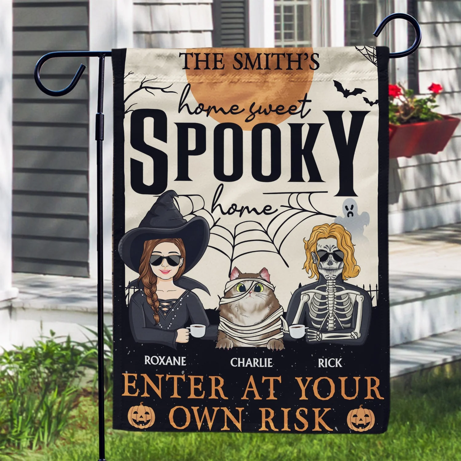 Home Haunted Home Enter At Your Own Risk - Halloween, Birthday, Home Warming, Funny Gift For Couples, Dog, Cat Lovers - Personalized Flag - Image 3