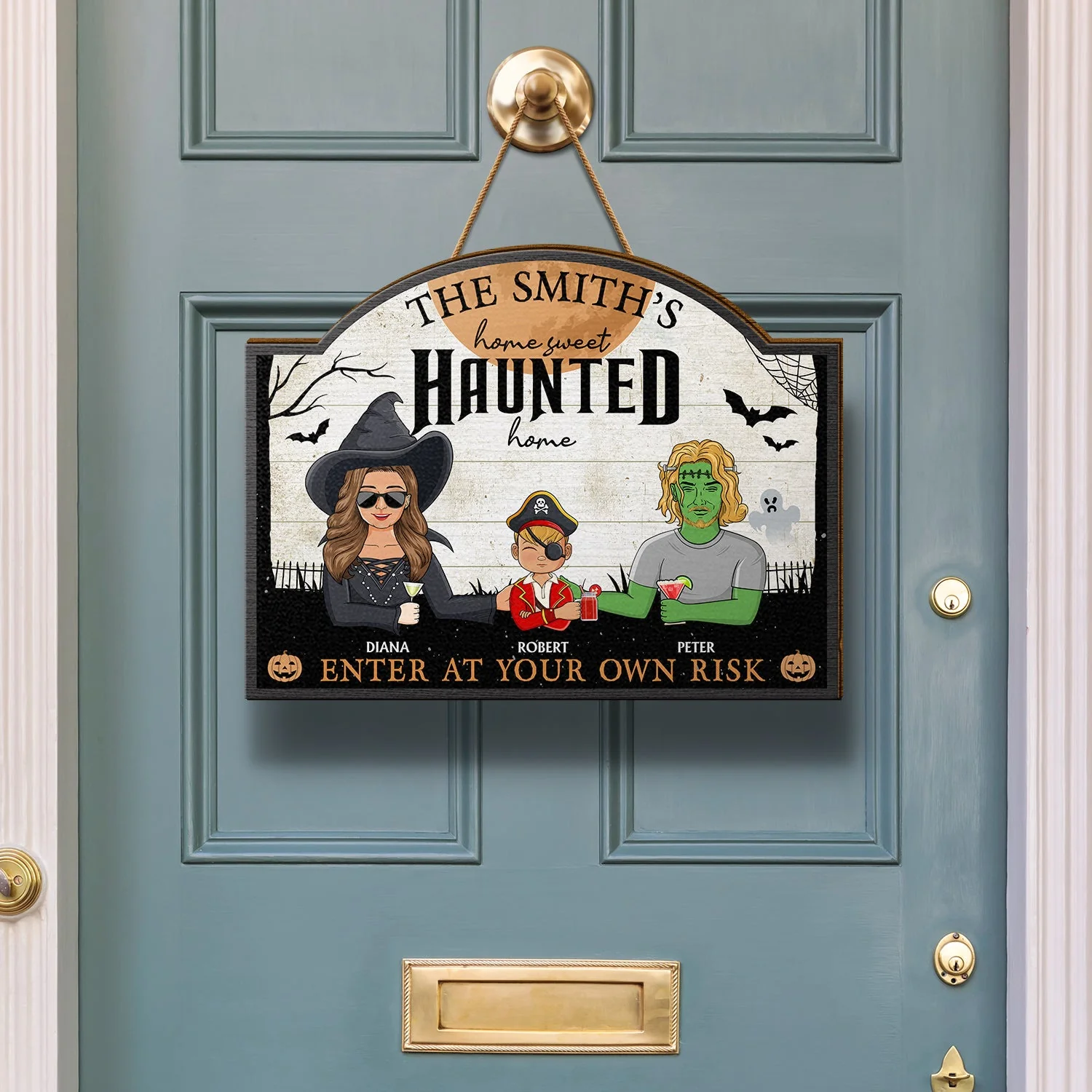 Home Haunted Home Enter At Your Own Risk - Halloween, Birthday, Home Warming, Funny Gift For Couples, Mom, Dad, Family - Personalized Custom Shaped Wood Sign - Image 3